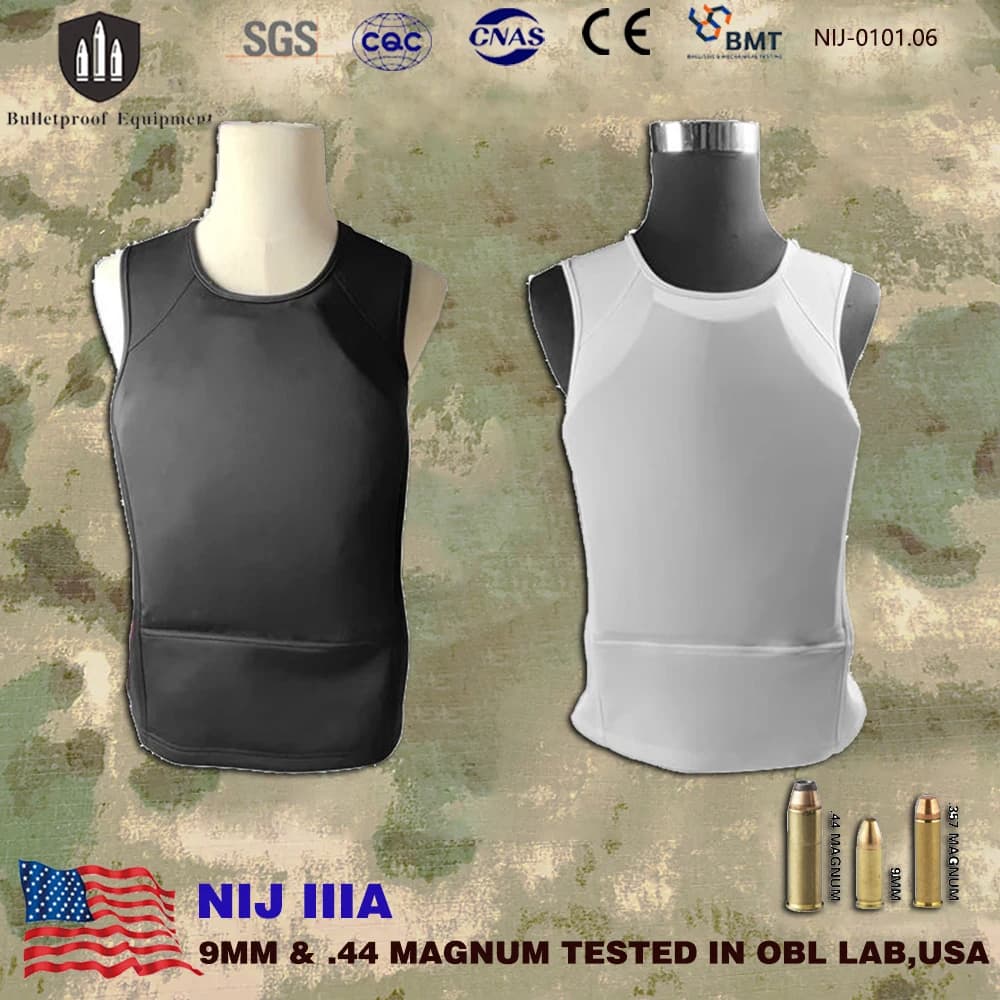 Reale NIJ IIIA Livello 3A Leggero Nascosto Interno Antiproiettile Gilet Morbido Tattico Armatura Anti-Bala 9mm &.44mag