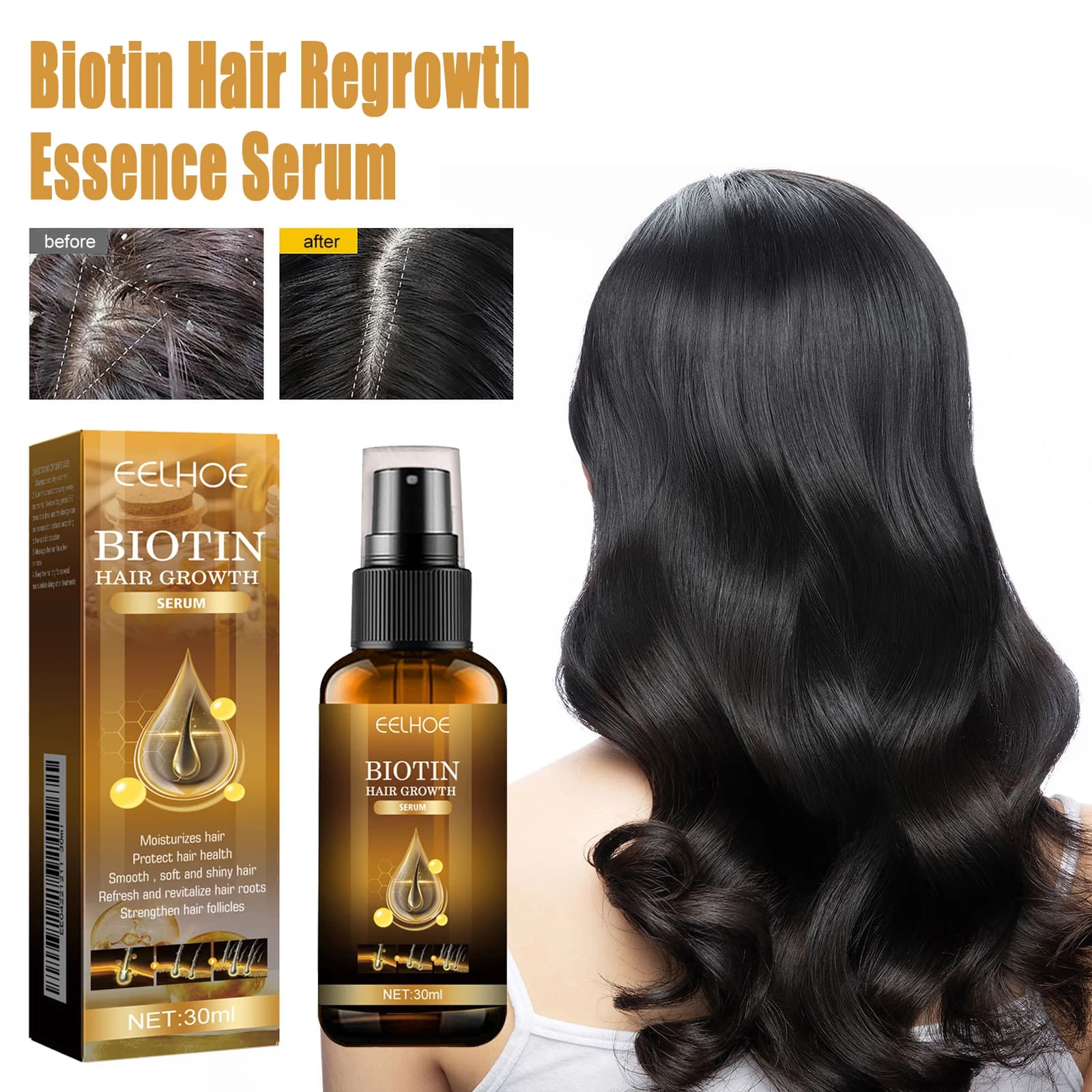 Siero per capelli alla biotina magica Rafforzare il levigante Prodotto per capelli crespi nutriente profondo Riparazione danneggiata Spray Olio per capelli Siero Scaclp Care
