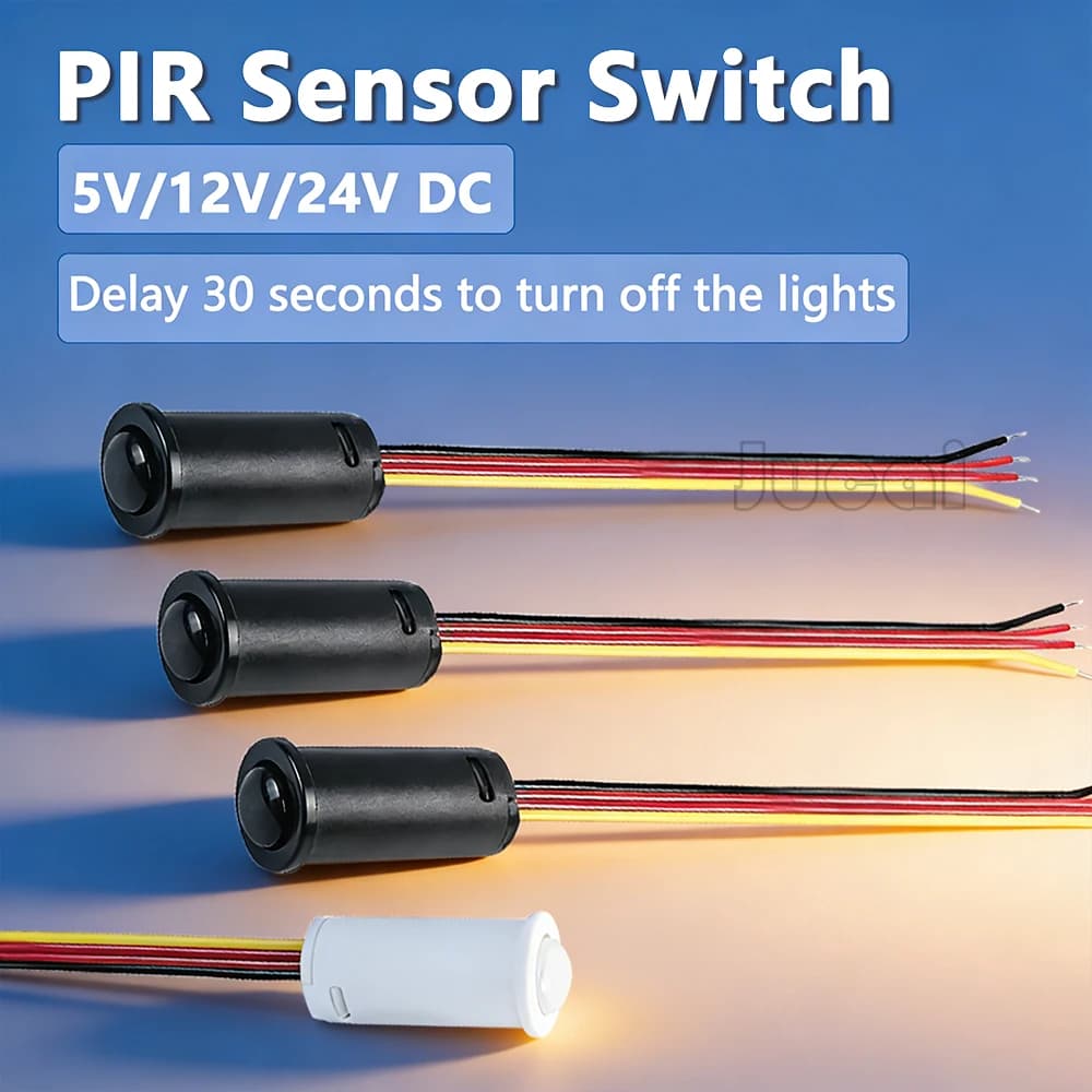 Interruttore di movimento a infrarossi PIR 5V/12V, sensore di movimento automatico, rilevatore di luce LED, interruttore a infrarossi con sensore sensibile, ritardo temporizzato 30S