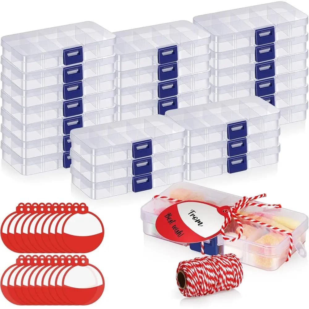 Set of 25 mini fishing gear boxes with Bobber cards for theme fishing tanks