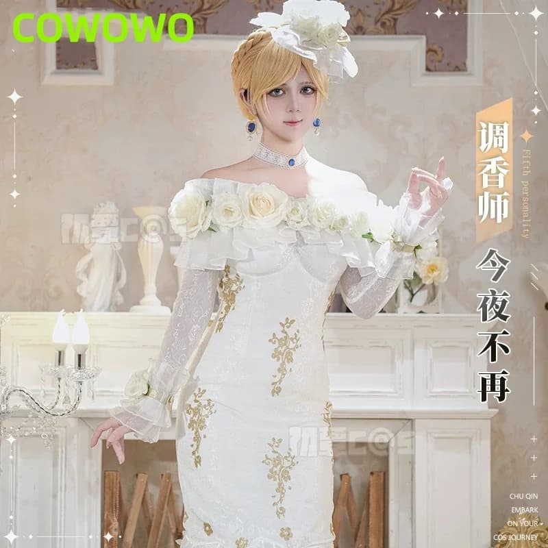 COWOWO Game Identity V Vera Nair Cosplay Costume Perfumer Sweet Elegant White Dress Party Role Play Clothing Hallowmas