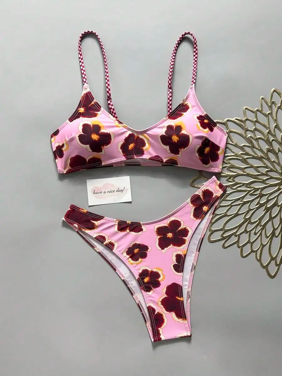 Elegant Floral Print Bikini Set For Beach Vacation Pool Party Summer