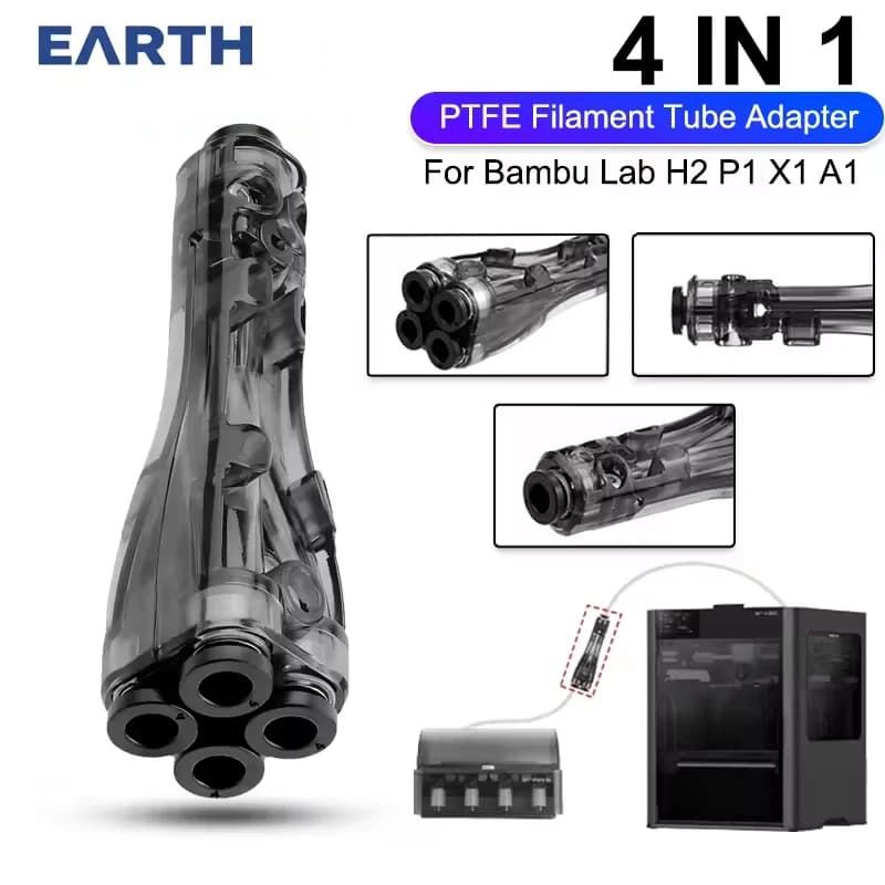 Adattatore per Tubo Filamento PTFE 4 in 1 per Stampanti 3D Bambu Lab H2 P1 X1 A1, Pad Pulitore Filamento Anti-Intasamento Compatibile Multi-Materiale