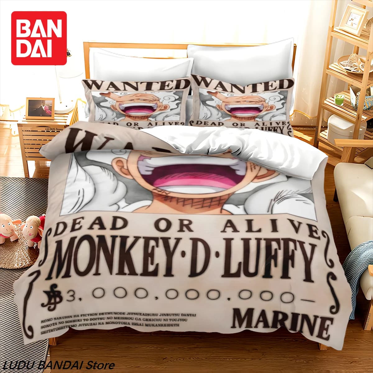 Set di Biancheria da Letto per Bambini Bandai One Piece, Copripiumino Nika Luffy Gear 5 con Federe, Disponibile in Misure Singola, Queen e King