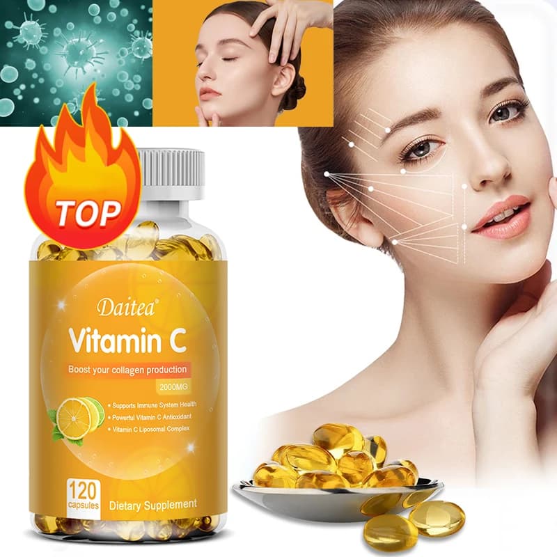 Vitamin C 2000 mg capsules rich in antioxidants Helps skin, nails and hair health Immune system and collagen supplement