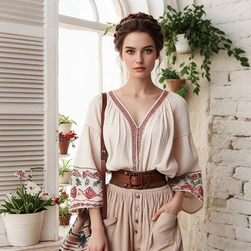 Women's long-sleeved shirt with print Elegant summer blouses with sexy deep V neckline 2026 Women's chic wide niche shirts 2026