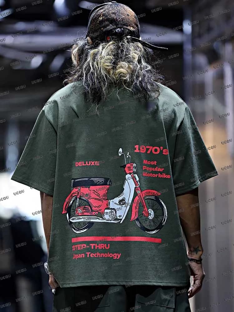 Fashionable men's t-shirts with letters print for bikers Short sleeve casual t-shirt with o-neck Street Retro Top Men's wide sports t-shirts