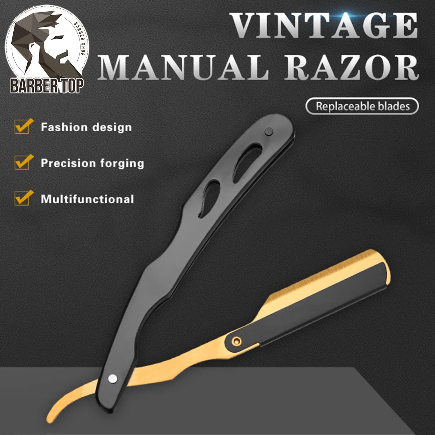 Professional manual shaver with stainless steel straight edge, sharp barber shaver, folding beard cutter for men