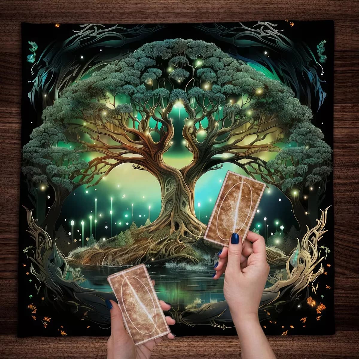 Albero della Vita, Tovaglia per Tarocchi, Tappeto per Altare Wicca, Tappetino per Carte Oracolari, Mistico, Albero Verde, Decorazione Spirituale, Tappetino per Stregoneria