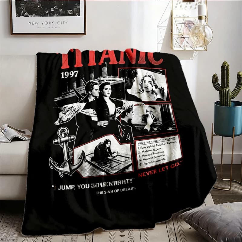 Titanic 1997 Film Flannel Blanket, Jack's Sketchbook Graphic Flannel Throw, 90s Movie Cozy Blanket