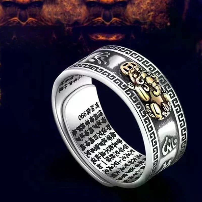 Feng Shui PIXIU Charms Ring Wealth Lucky Carving Scripture Open Adjustable Rings Jewelry for Women and Men Gift