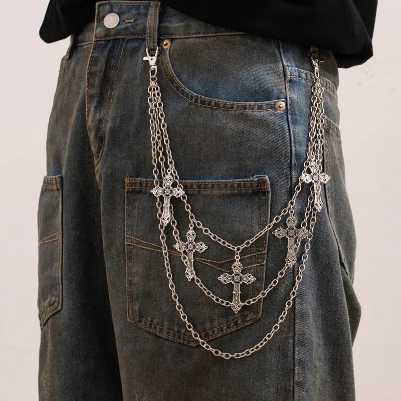 Catena per Pantaloni in Metallo Stile Punk, Catena da Vita Hip Hop con Ciondolo a Croce, Catena per Jeans, Accessori e Regali per Uomini e Donne