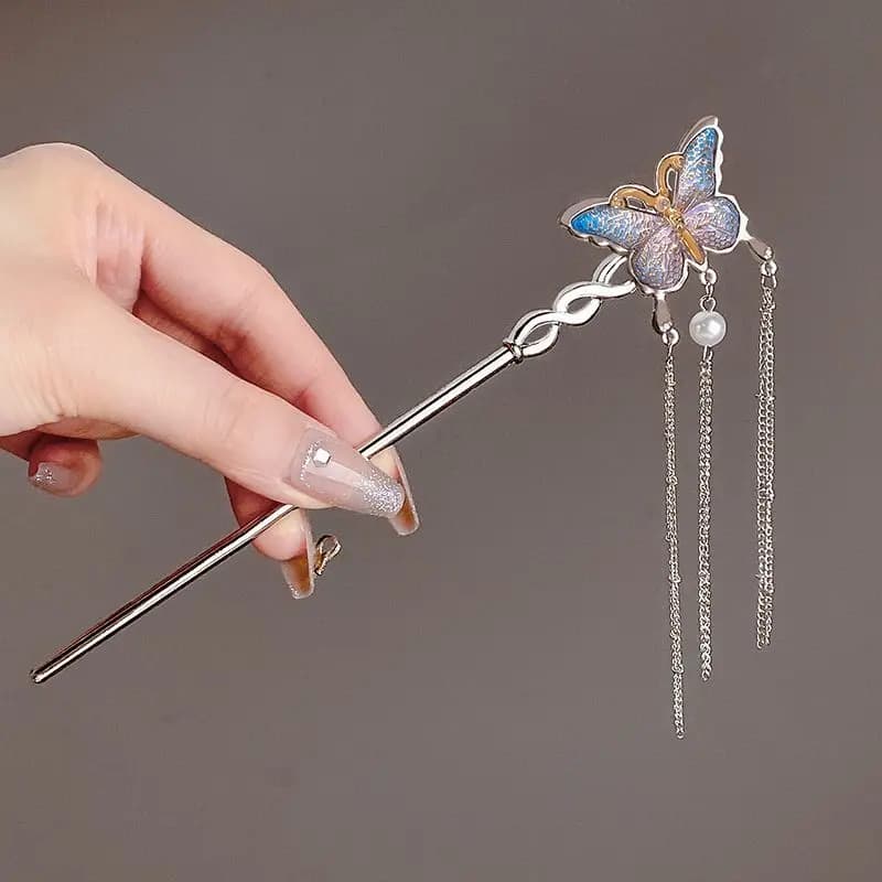 Women's Silver Butterfly Nappa Hair Clip, New Antique Style, High Range Clasp, Hair Accessory