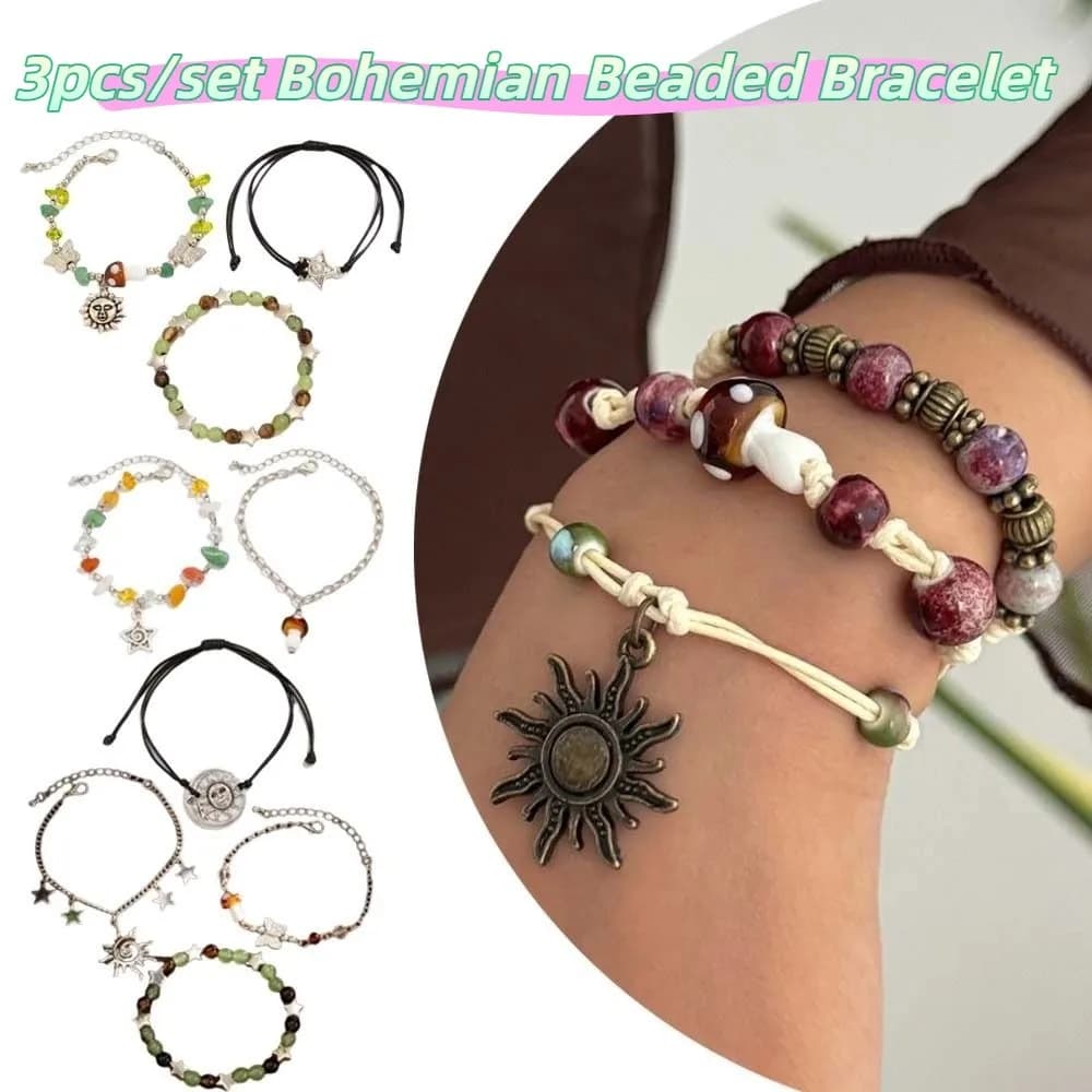Exquisite Bohemian Beaded Bracelet Spiral Design Star Pendant Ethnic Style Bracelet Multi-Layer Butterfly Gravel Woven Bangle