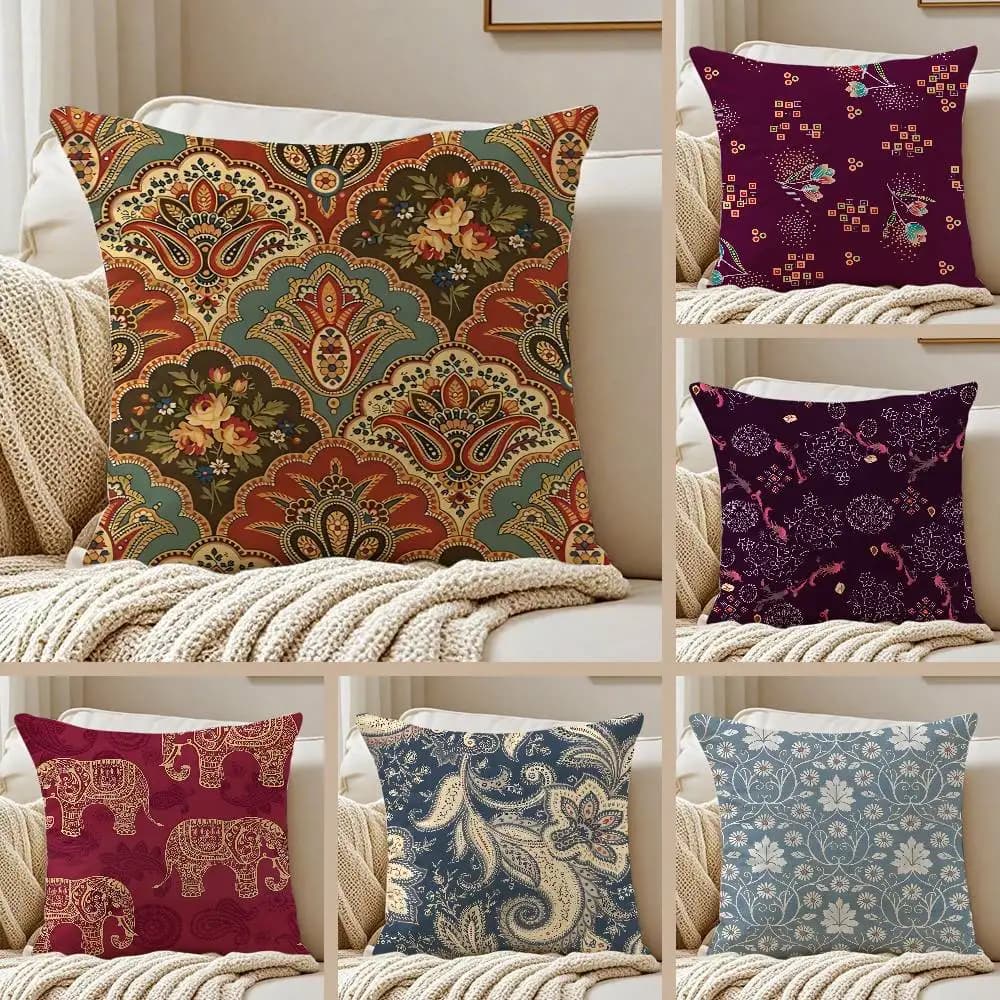 Sari Fabric Pillow Case Anti-dustmite Pillowcase Invisible zipper silky short plush Sofa cushion cover