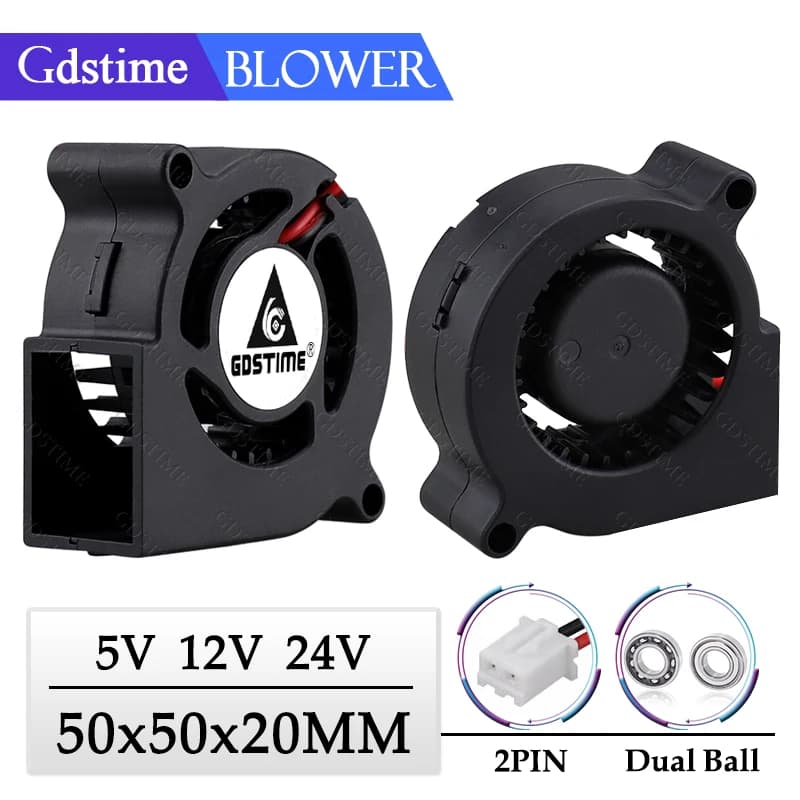 Gdstime Fan 5020 Fan 24V 12V 5V Turbine Fan 50MM * 20MM DC Brushless Fan 5020 Ball Bearing Cooling Device for 3D printer Cooling
