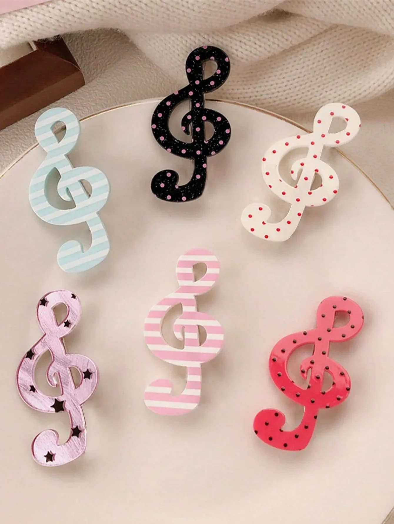 Fermagli per capelli con note musicali, fermagli a pois, a righe, a tinta unita, per donne, accessori per eventi e feste