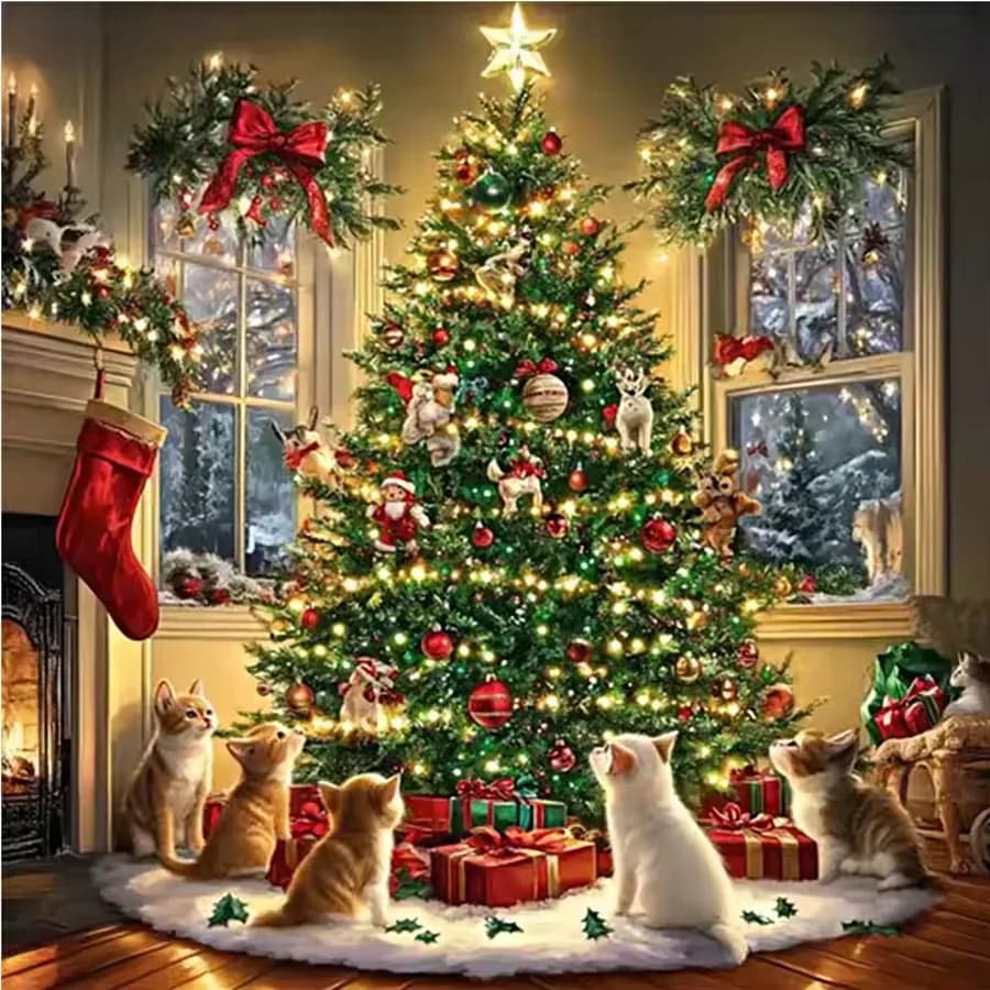 Christmas Tree Diamond Embroidery Winter Painting DIY Suitable For Beginners Cat Diamond Mosaic Landscape Christmas decor Gift