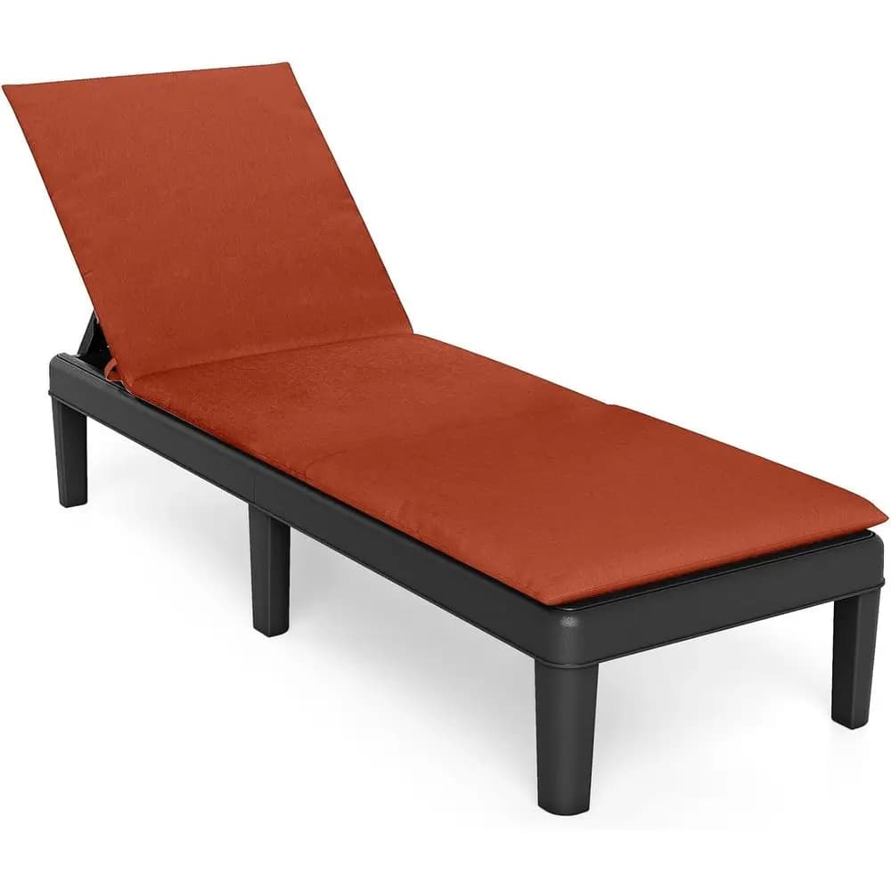 Sedia a Sdraio in Rattan con Cuscino Rimovibile e Schienale Regolabile per Patio e Prendisole (Nero e Arancione)