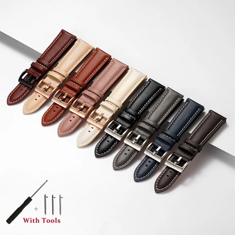 14mm 16mm 18mm 20mm 22mm Quick Release Cowhide Leather Watch Strap Metal Pin Buckle for Universal Watch Band Bracelet Accessory