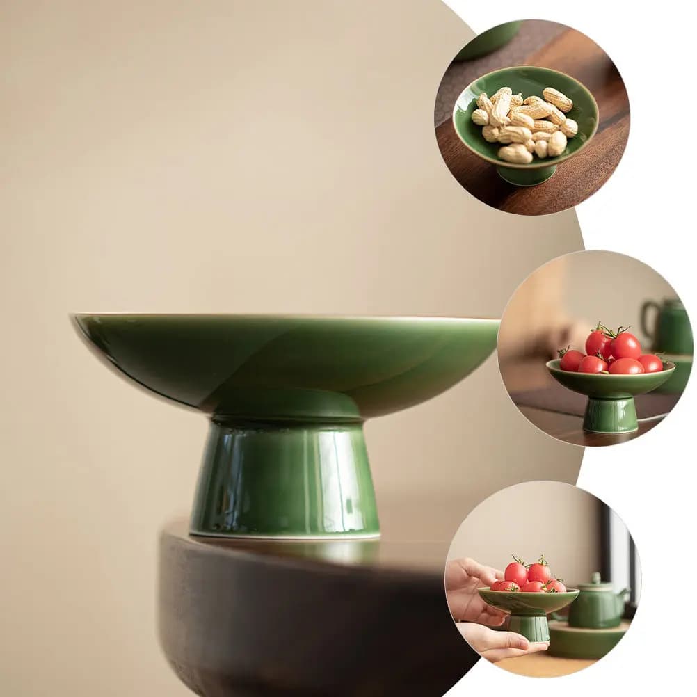 Piatto per Frutta in Ceramica con Piedini, Base Rotonda, Vassoio per Servire Snack, Biscotti, Caramelle, Pasticcini, Frutta Secca, Stile Vintage