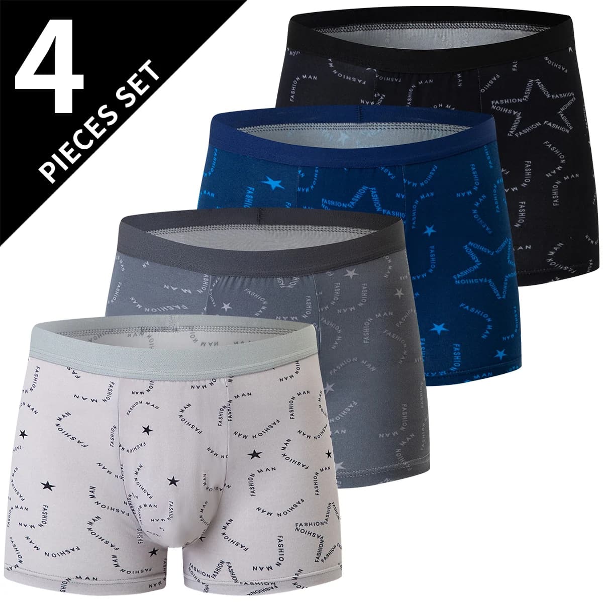 4/5 pieces European size and American men's printed fashion Boyshort comfortable men's waist size strong underwear sexy swimsuit