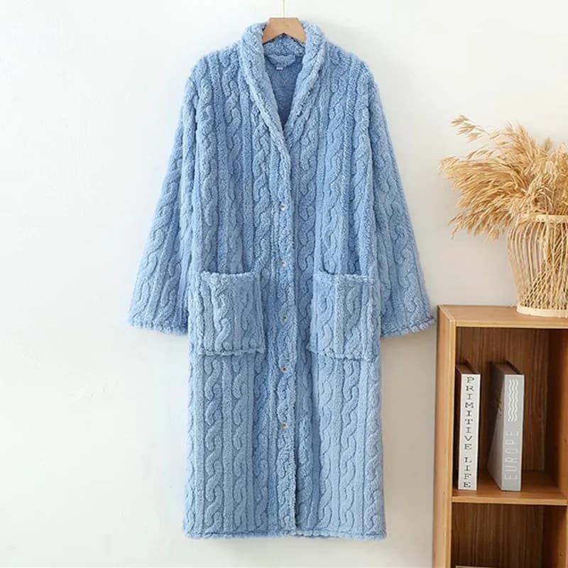 Autunno Inverno Velluto spesso Accappatoio da donna Bottone Camicia da notte lunga Abbigliamento da casa Abbigliamento Casual Indumenti da notte allentati Indumenti da notte Veste