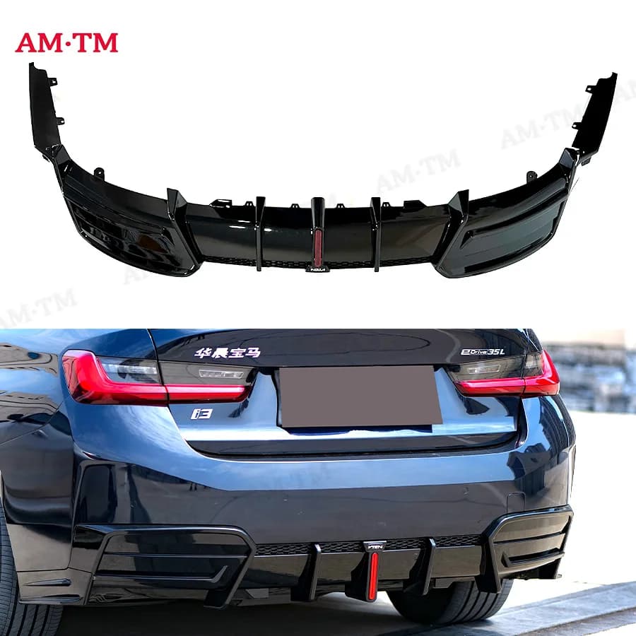 VTEN Style For BMW I3 2022-2024 PP Bright Black With Light Rear Diffuser Bumper Lip Splitter Car Bodykit