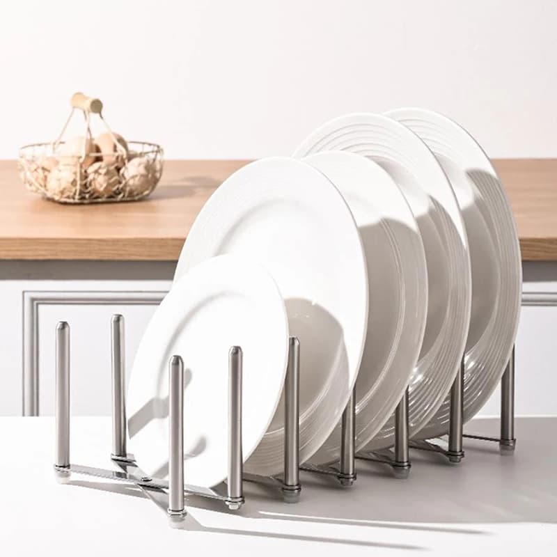 Pot Lid Tableware Storage Rack Organizer Retractable Foldable Stainless Steel Plate Dish Holder Shelf Kitchen Gadgets【Homeclub】