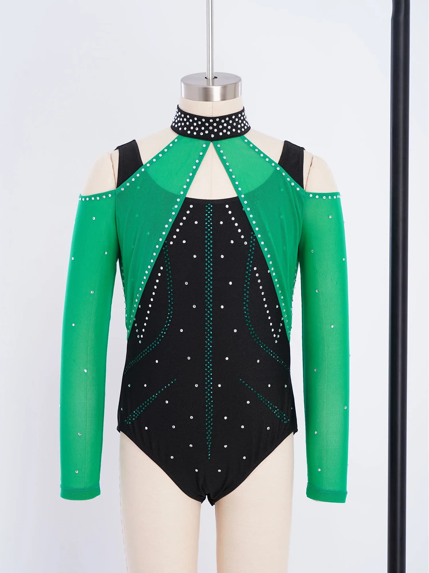 Costume da Danza per Bambine con Inserti in Rete e Strass, per Pattinaggio Artistico, Balletto e Danza Latina