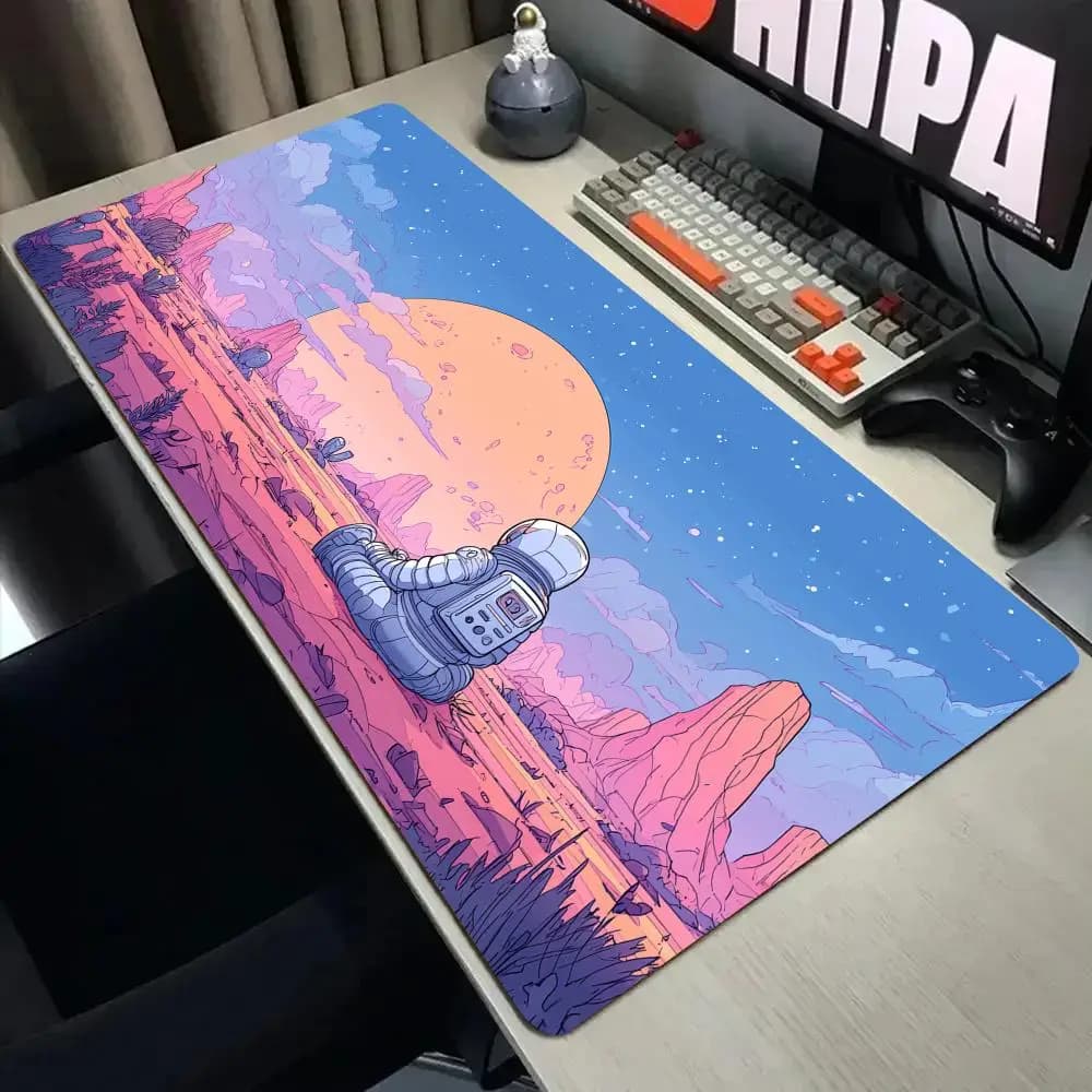 Tappetino per mouse con pianeti del deserto e astronauta, tappetino da scrivania con bordo cucito, tappetini da gioco resistenti e antiscivolo, accessori per PC, tappetino da scrivania con stampa HD