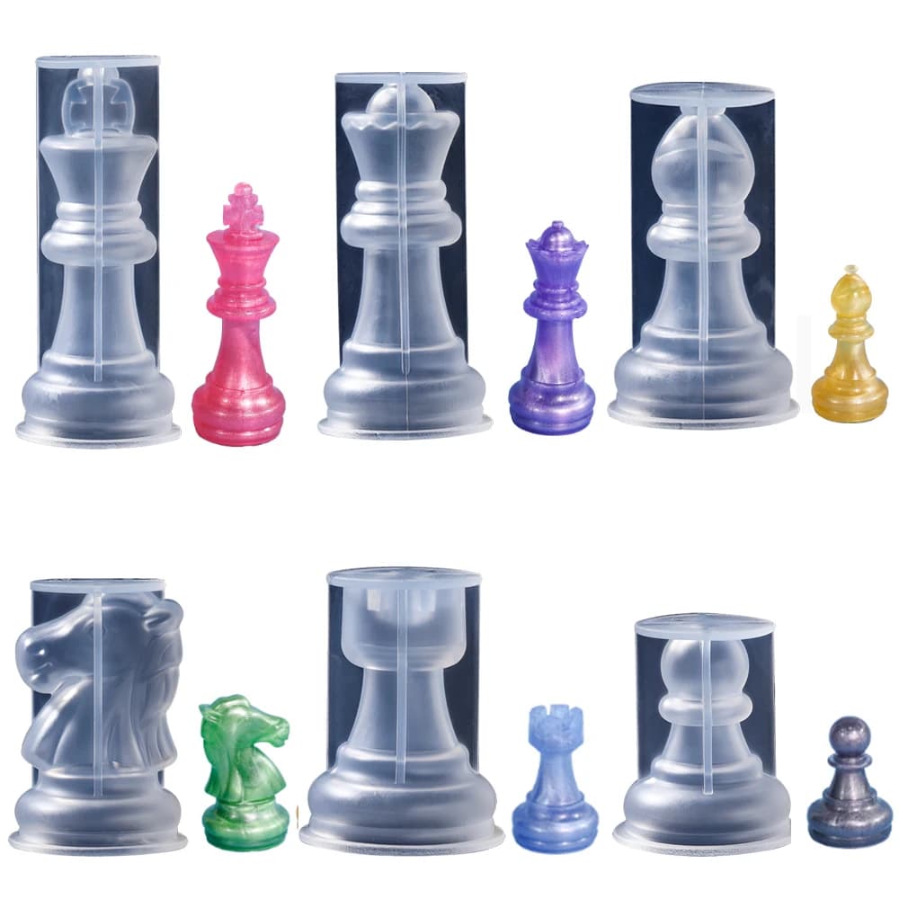 Set di scacchi Dama Tabellone Stampo in resina siliconica Scacchi 3D Stampi per colata di cristalli per artigianato artistico fai-da-te Creazione di giochi da tavolo per feste in famiglia
