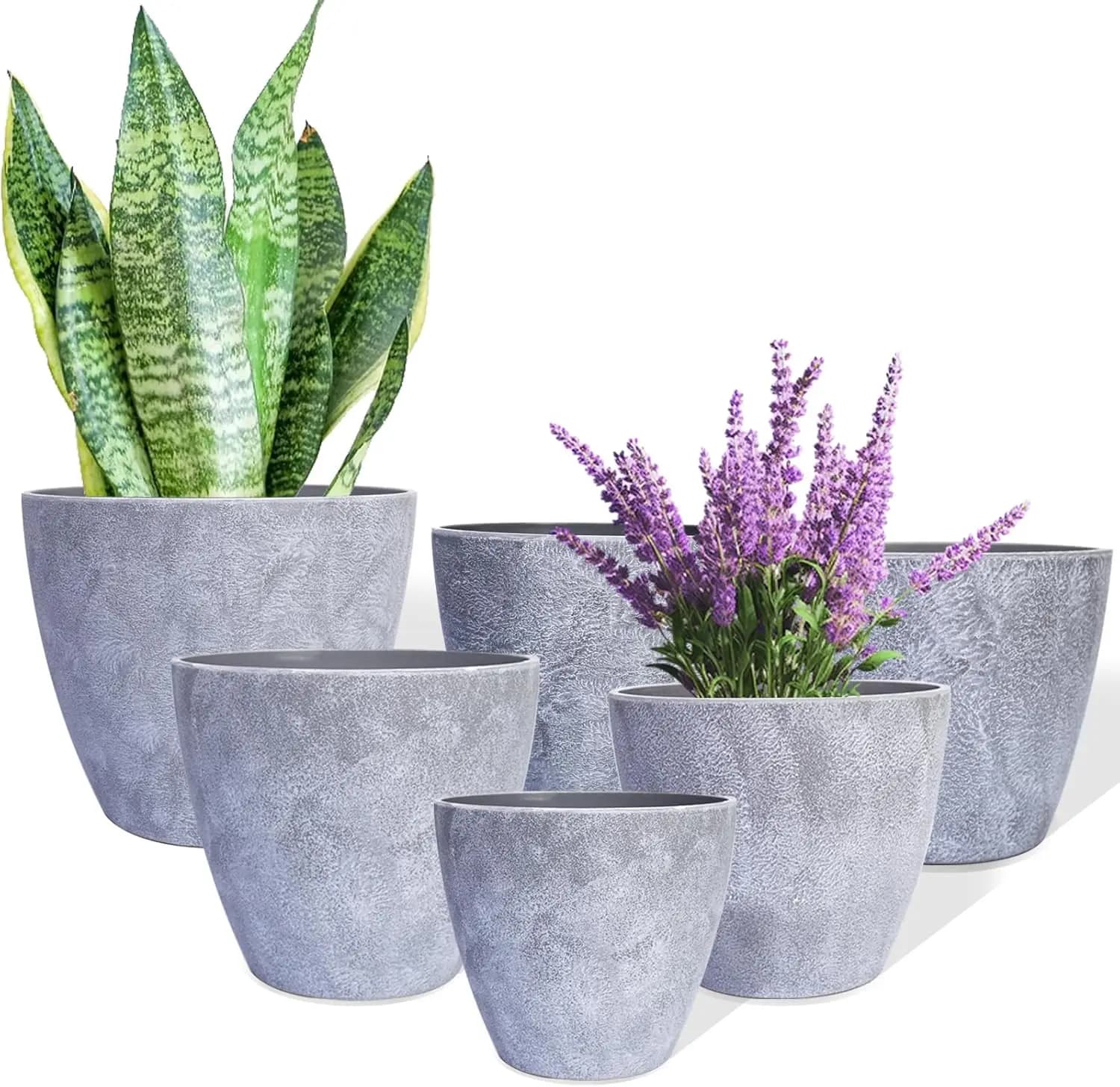 Set di 6 Vasi per Piante da Interno 7.5/6.5/6/5/4/3.5 Pollici, Fioriere in Plastica con Foro di Drenaggio e Tappo, Vasi per Fiori da Interno ed Esterno