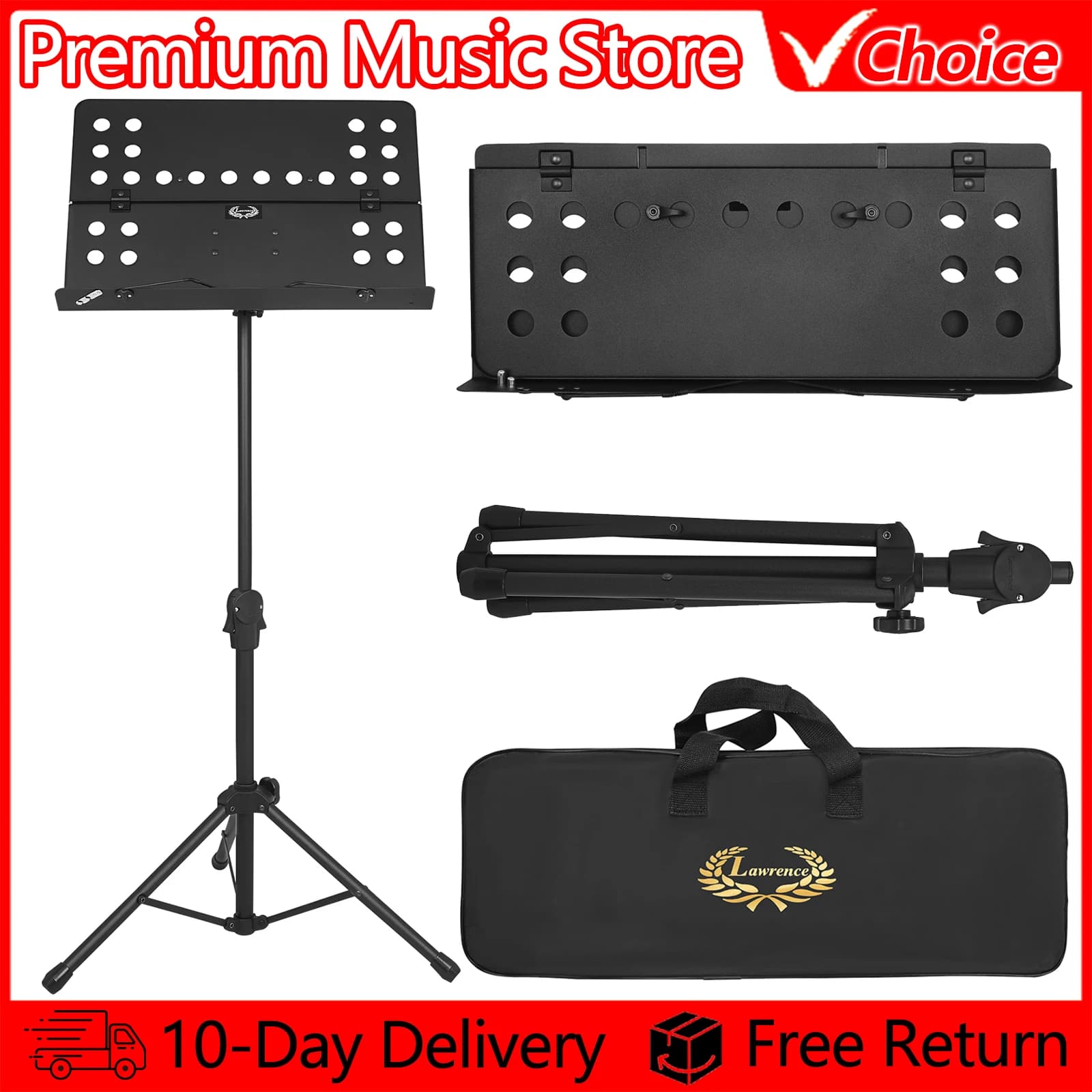 Folding Music Stand with Wide Desk Adjustable Height Tripod Base Portable for Practice Performance Sheet Music Stand Music Acces