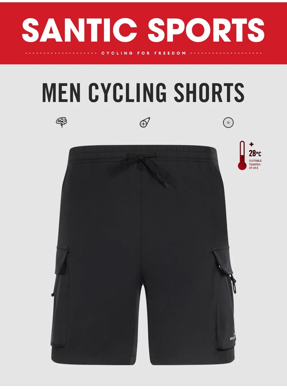 Santic Men's Mountain Bike Shorts Loose Casual Mountain Bike Shorts Sponge Pads Woven Fabric with Pockets S-4XL