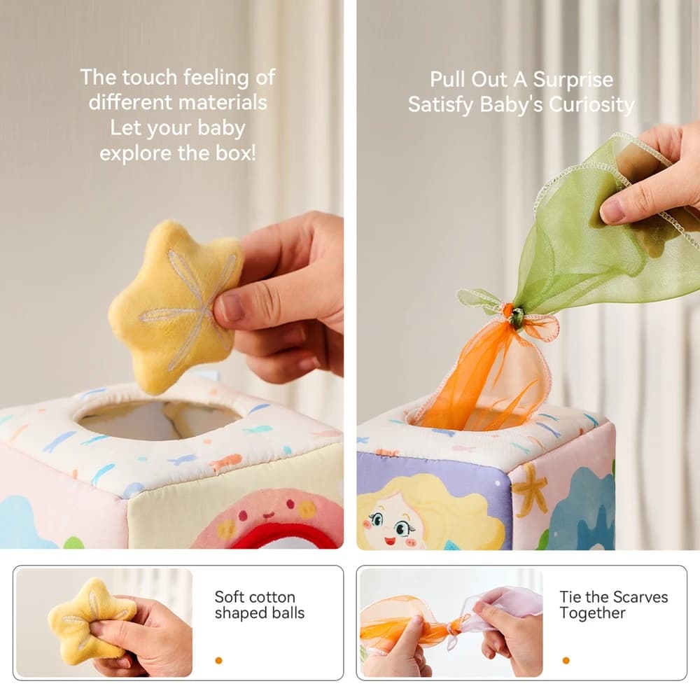 Skills Soft Rattle Game Cloth Book Gift Montessori Baby Toys Cotton Magic Tissue Box Finger Exercising Educational Toy Motor Fun