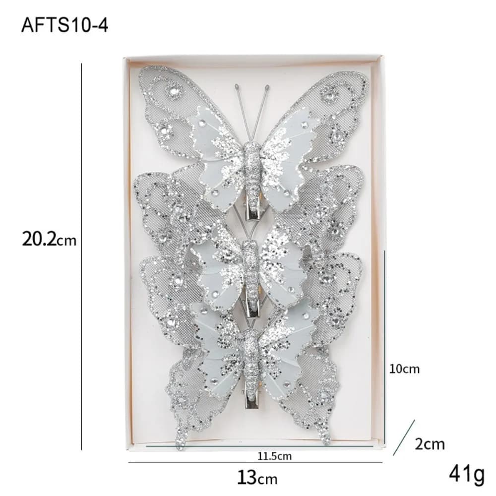 3Pcs Plastic DIY Artificial Butterfly Decoration New Year Hanging Ornament Christmas Tree Ornament Pendant