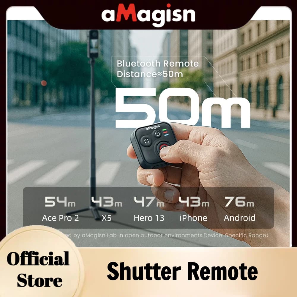 aMagisn Bluetooth remote control 50M for Insta360 X5 / X4 Air / Ace Pro 2 Gopro Hero 13 12 Camera Controller iOS shutter Android