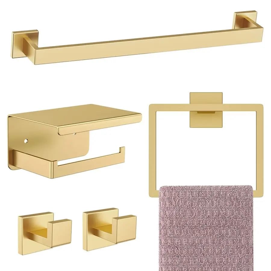 Set di Accessori per Bagno in Oro, Set di 5 Pezzi Portasciugamani in Acciaio Inox, Portasciugamani da 16 Pollici, Set Portasciugamani per Bagno