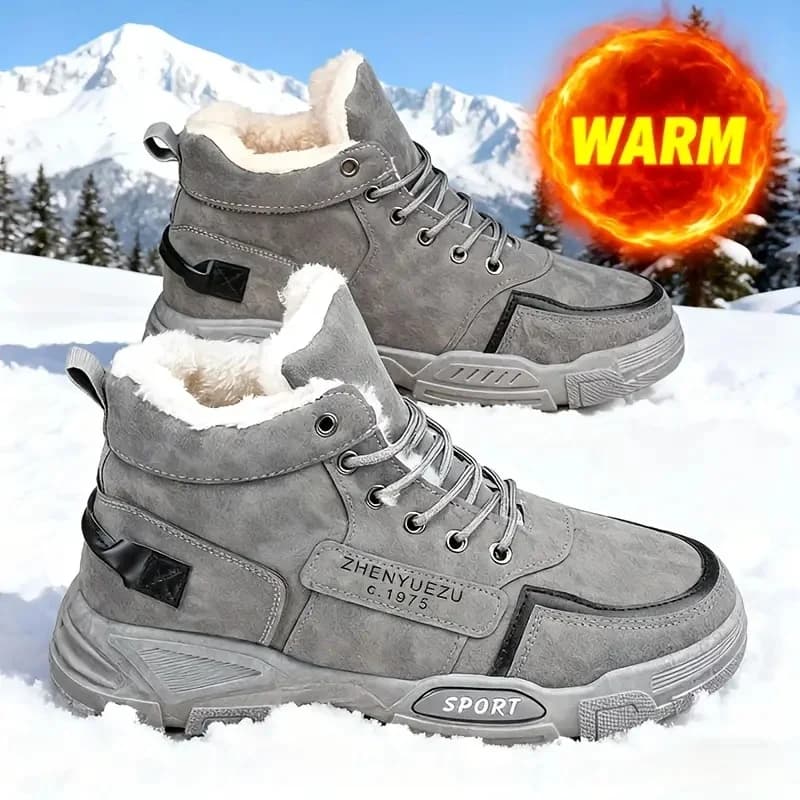 Men's Autumn and Winter High-Top Large-Size Outdoor Snow Boots, with Plush Lining for Warmth and Comfort, Perfect for Outdoor Activities in Autumn and Winter Without Any Pressure on the Feet