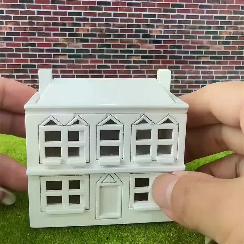 1:12 Miniature di case delle bambole Villa in legno bianco Modello di piccola casa Decorazioni per la casa delle bambole Micro ornamenti paesaggistici Giochi di imitazione Giocattoli fai da te