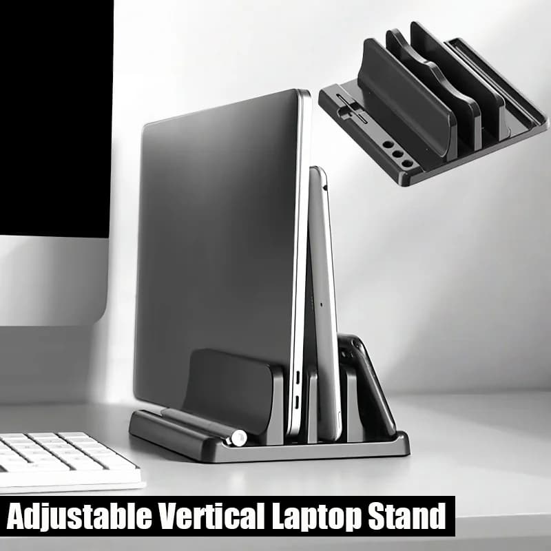 Supporto verticale per laptop, supporto regolabile multifunzionale per tablet, penne, notebook, smartphone, MacBook, iPad, tablet e laptop