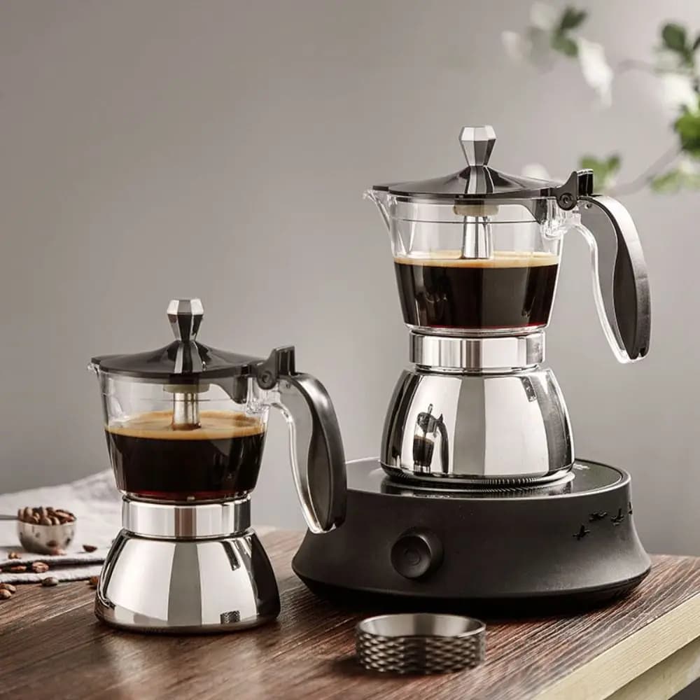 4/6 Cups Visible Moka Pot Transparent Pot Body Universal Coffee Maker Pot Stainless Steel Espresso Italian Coffee Machine Gift