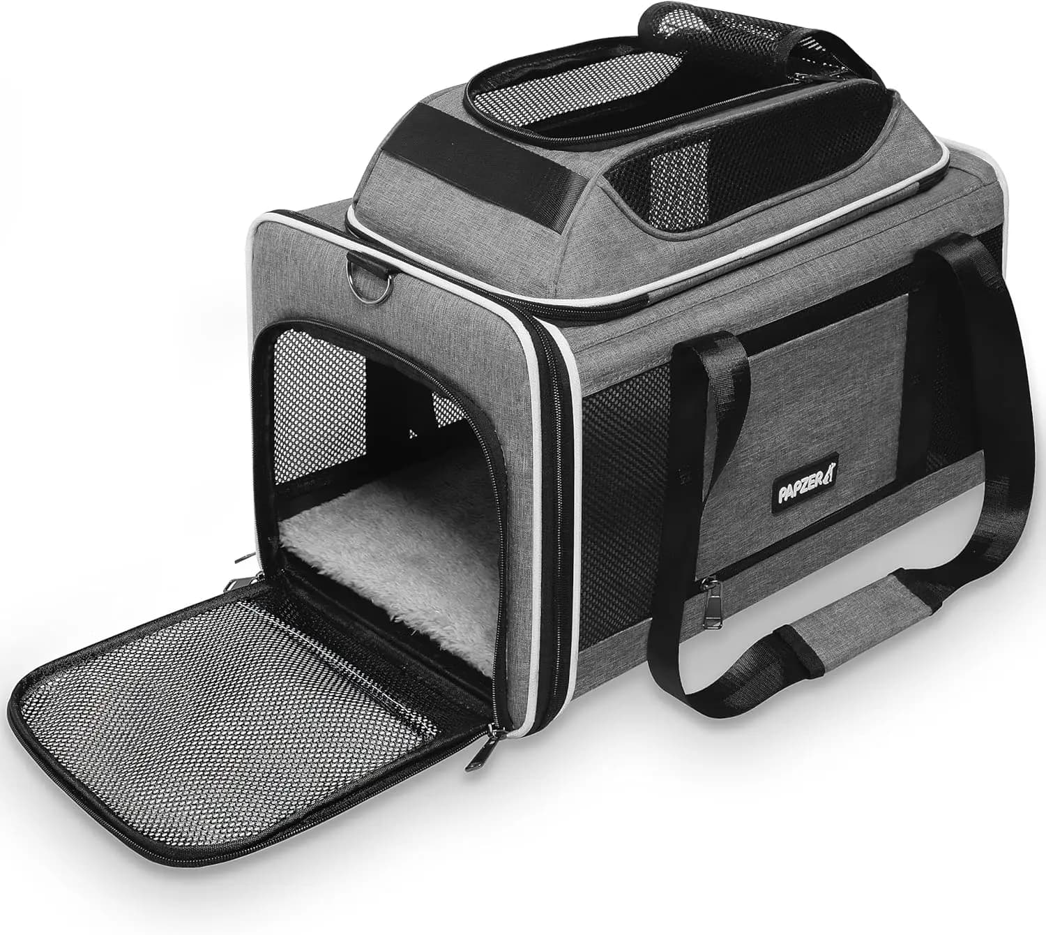 Trasportino Espandibile per Gatti 18x11x11, Borsa Morbida Approvata dalle Compagnie Aeree per Viaggi in Cabina Sotto il Sedile, Grigio