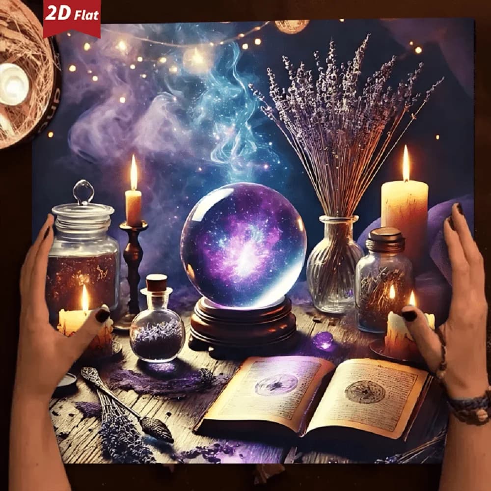 Tappetino per Lettura Tarocchi con Motivo Misterioso a Sfera di Cristallo, Base Antiscivolo in Gomma, per Atmosfera Vintage a Lume di Candela