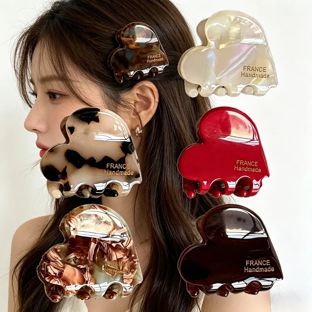 Mini fermaglio a forma di cuore da 3,5 cm, graziosi fermagli a granchio in acetato, accessori per capelli alla moda per donne e ragazze, uso quotidiano