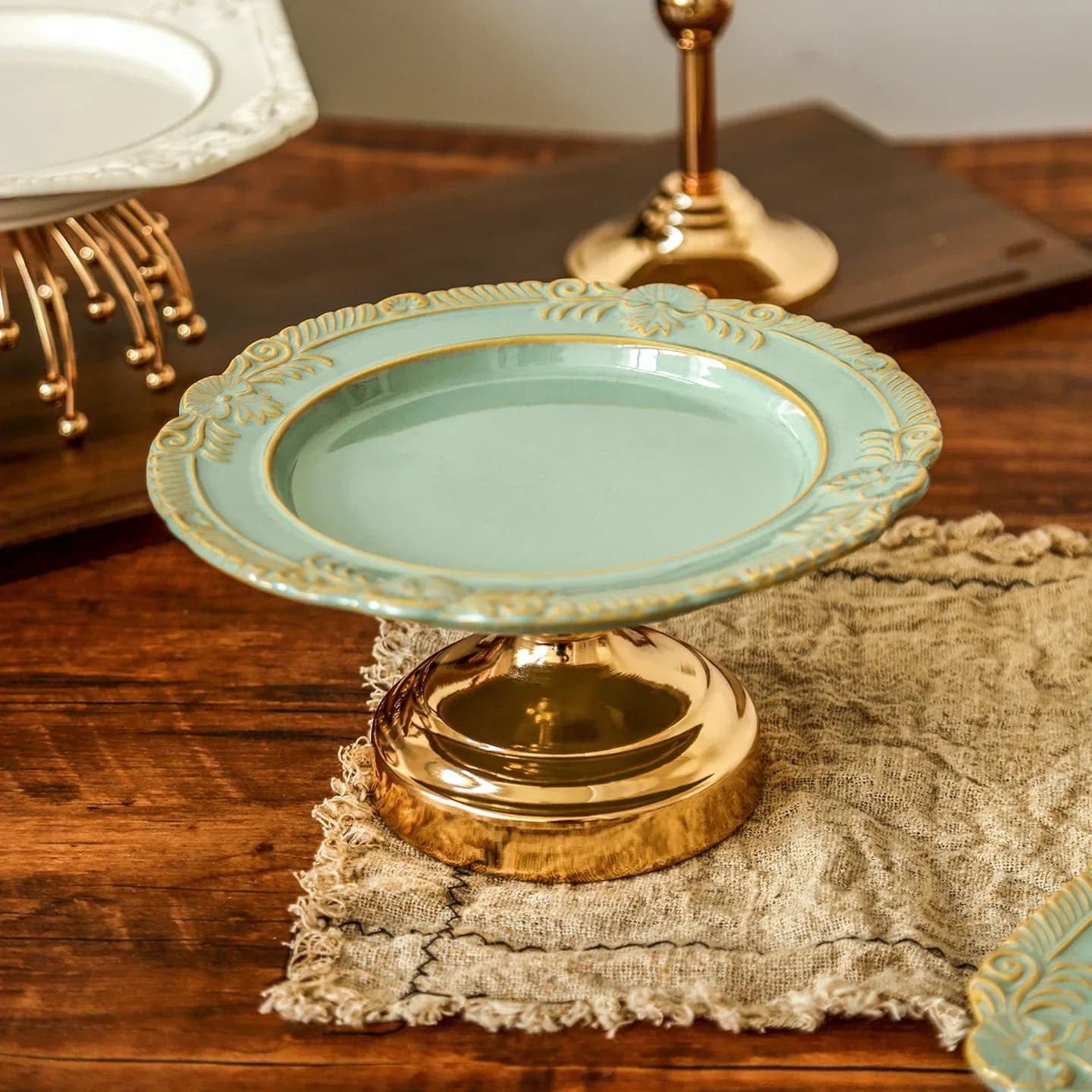 DSA European dessert high-foot plate afternoon tea snack plate exquisite light luxury dried fruit fruit cake tray dessert table