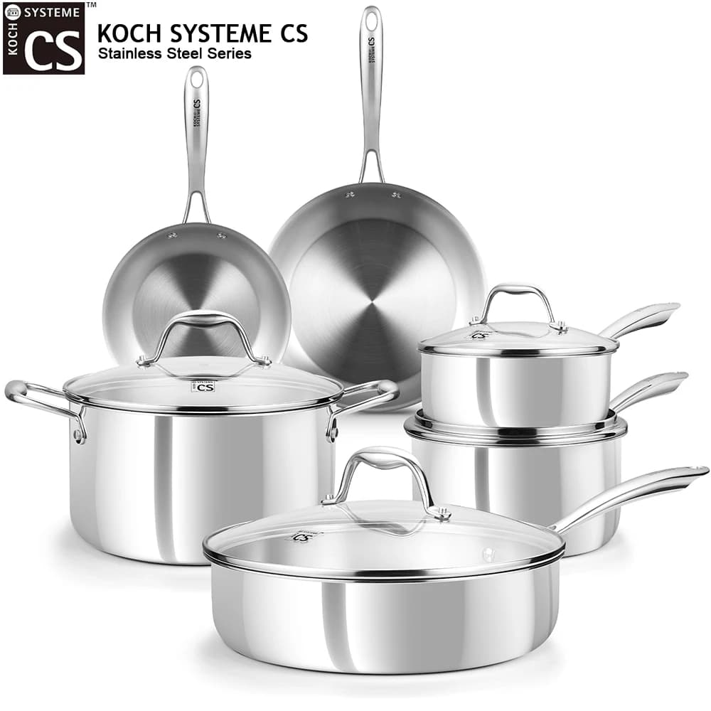 Set di pentole KOCH SYSTEME CS 10 pezzi in acciaio inox a triplo strato, set di pentole e padelle da cucina, casseruola, pentolino per il latte, padella
