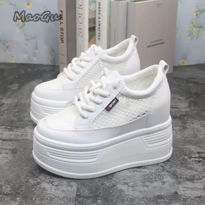 Tenis De Mujer Sneakers da donna con plateau in mesh, traspiranti, con lacci, zeppa nascosta, tacco alto, chunky, casual, estive