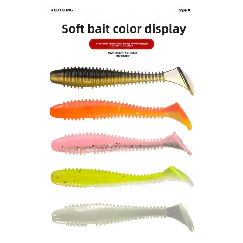 Set di 35-37 esche da pesca con coda morbida, testa piombata luminosa notturna, ami a vite, esche finte per la pesca al mandarino